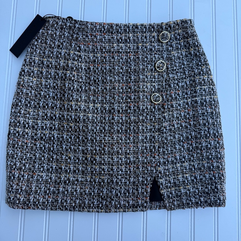 Gianni Bini Black and Cream Tweed Mini Skirt